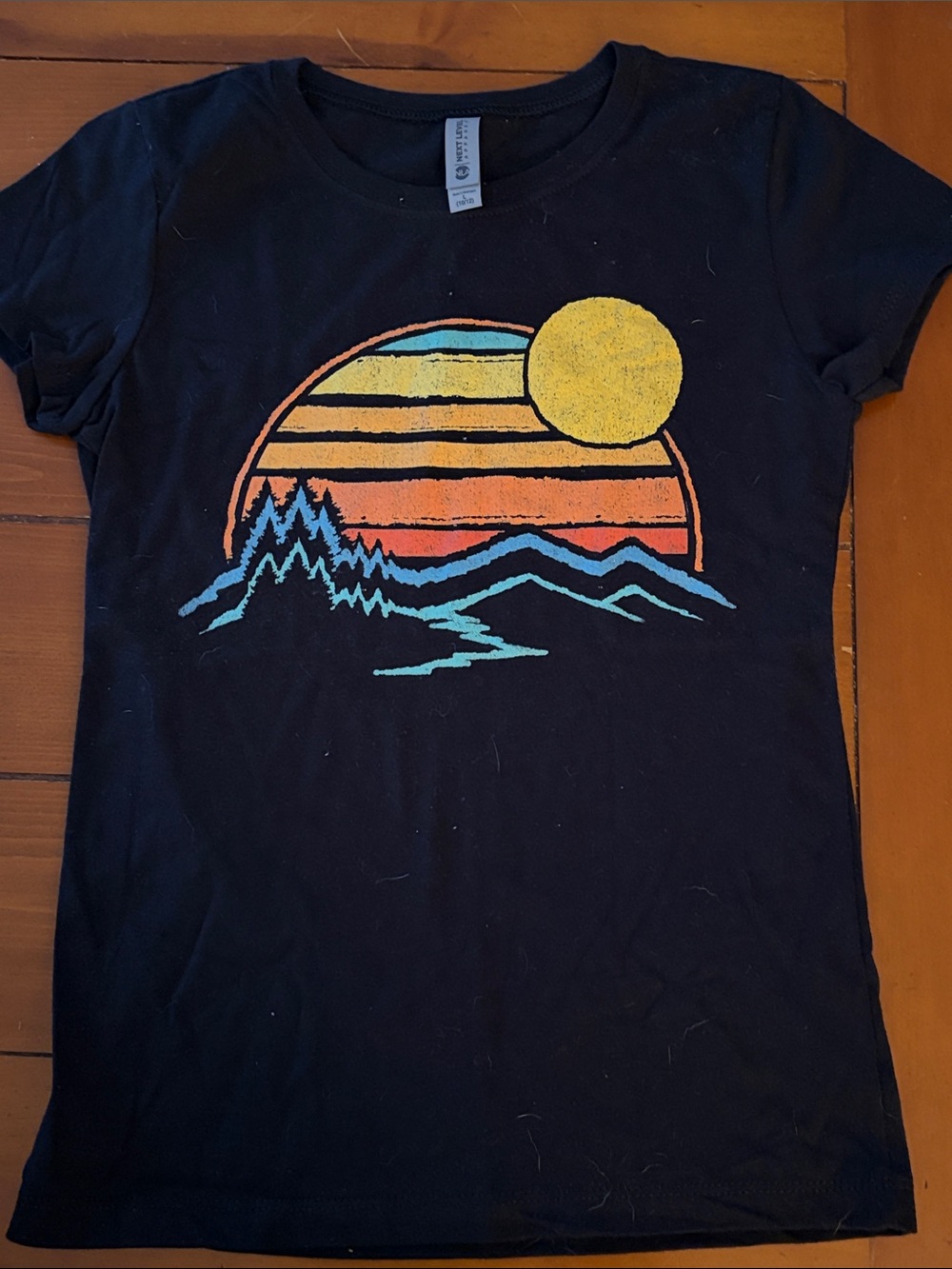 Black Graphic Sunset Mountain Tee - Girls